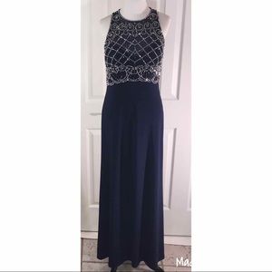 Cachet Beaded Navy Evening Gown